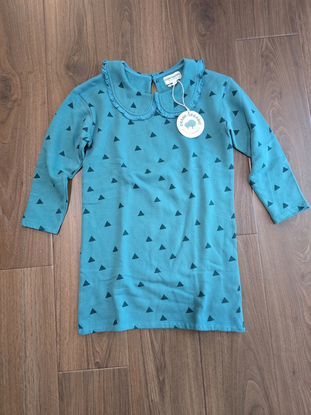 Ruffle Collar Teal Triangle Print Dress for Kids